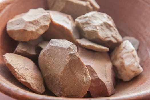 Quartzite pebbles from alluvial terraces of Vegas Altas del Guadiana, Orellana la Vieja, Badajoz. Selective focus