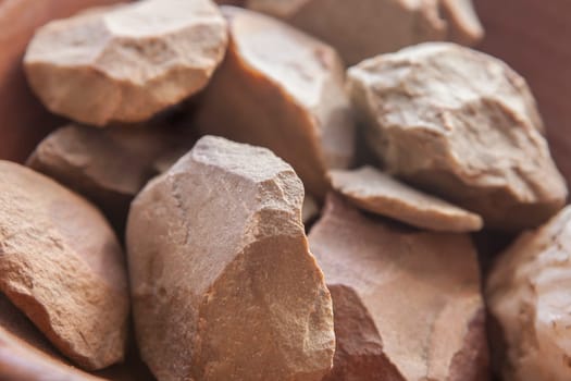 Quartzite pebbles from alluvial terraces of Vegas Altas del Guadiana, Orellana la Vieja, Badajoz. Selective focus