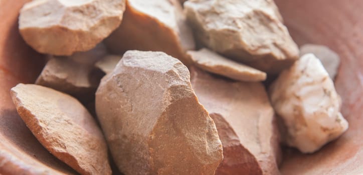 Quartzite pebbles from alluvial terraces of Vegas Altas del Guadiana, Orellana la Vieja, Badajoz. Selective focus
