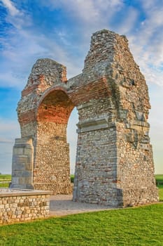 Old Roman City Gate (Heidentor) at Carnuntum in Austria, Europe. Vertically.