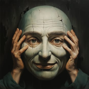 Mask with a sad unhappy face, identity disorder, borderline and Schizophrenia, multiple personality, mental health and depression