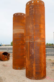 A caisson in use on a construction site, for the construction of a foundation.