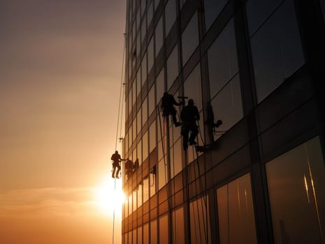 workers of the tallest building at high-rise work. Generative AI