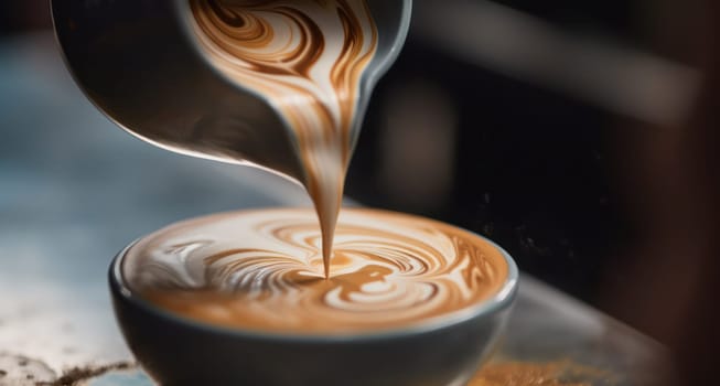 barista pouring cappuccino close-up. Generative AI