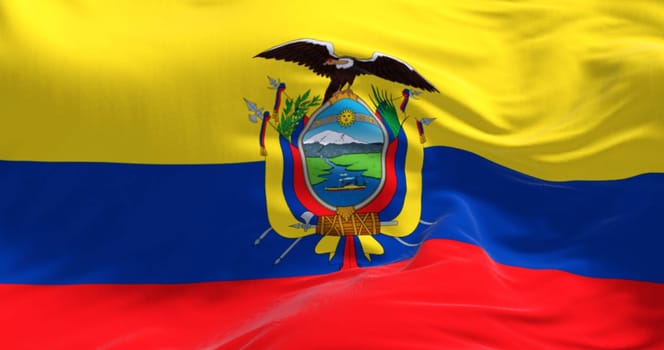Ecuador national flag waving in the wind on a clear day. The Republic of Ecuador is a presidential republic of South America. 3d illustration render. Fluttering fabric