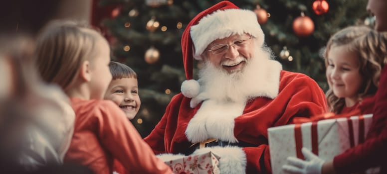santa claus giving presents gift to kids christmas xmas, ai