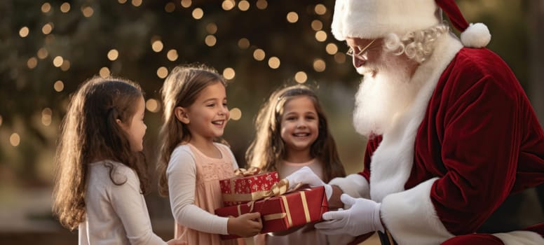 santa claus giving presents gift to kids christmas xmas, ai