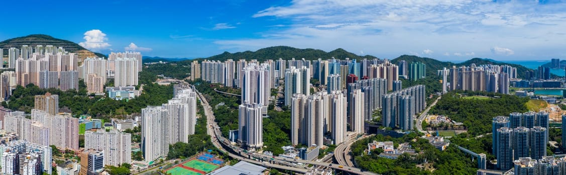 Kwun Tong, Hong Kong 03 September 2019: Top view of Hong Kong city