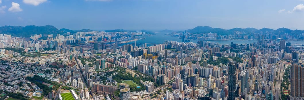 Mong Kok, Hong Kong 03 September 2019: Drone fly over Hong Kong city