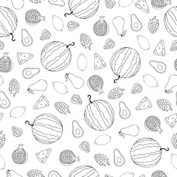 Hand drawn fruits seamless pattern. Healthy food vector background.