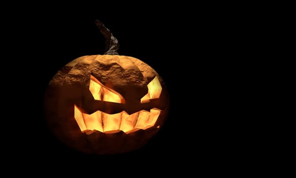 Halloween pumpkin with happy face on dark background
