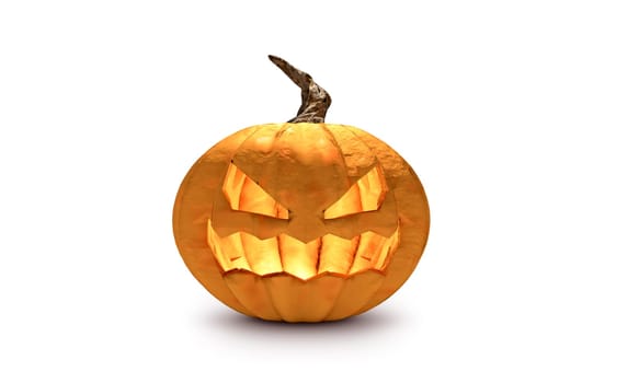Halloween pumpkin with happy face on white background