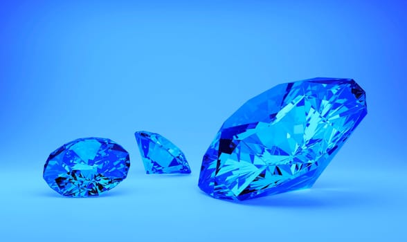 Blue gems or diamonds, bright blue background