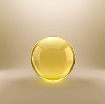 Golden oil capsule of vitamin A, E, Omega 3 or collagen. of medical pill with fish fat or organic cosmetic oil