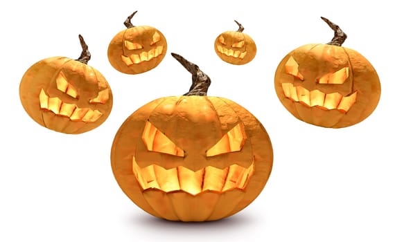 Halloween pumpkin with happy face on white background