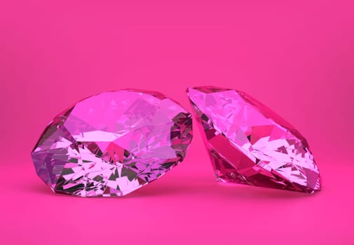 Pink gems or diamonds, bright pink background