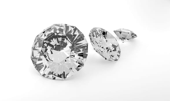 Shiny brilliant diamond placed on white background