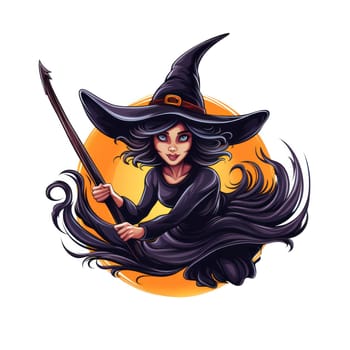 cartoon witch flies on a broomstick on a white background .set of drawings for halloween or children's book. Generative AI