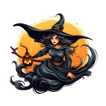 cartoon witch flies on a broomstick on a white background .set of drawings for halloween or children's book. Generative AI