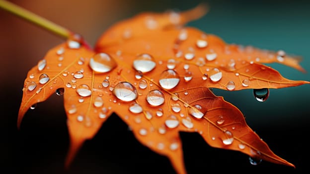 close-up maple leaves after rain with water drops.autumn mood. Generative AI