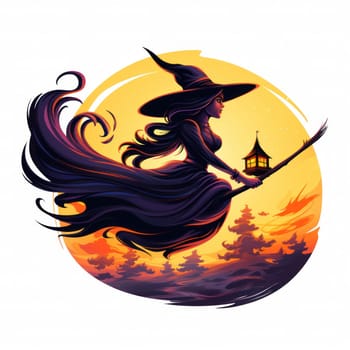 cartoon witch flies on a broomstick on a white background .set of drawings for halloween or children's book. Generative AI