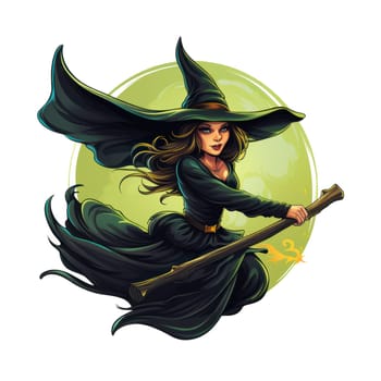 cartoon witch flies on a broomstick on a white background .set of drawings for halloween or children's book. Generative AI