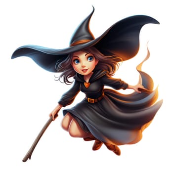 cartoon witch flies on a broomstick on a white background .set of drawings for halloween or children's book. Generative AI