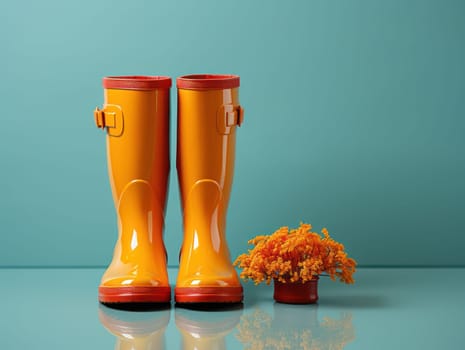rubber boots on a colored background. Generative AI