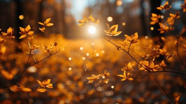 background Sunny autumn landscape with golden maple trees in the park. Generative AI