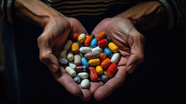 elderly holding pills in hands medication healthcare, ai