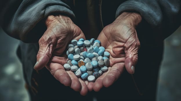 elderly holding pills in hands medication healthcare, ai