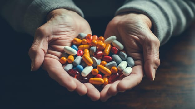 elderly holding pills in hands medication healthcare, ai