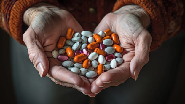 elderly holding pills in hands medication healthcare, ai
