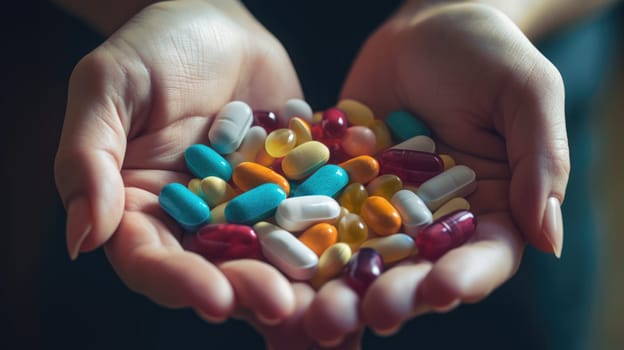 elderly holding pills in hands medication healthcare, ai
