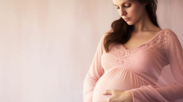woman pregnant expecting maternity pink dress mom, ai