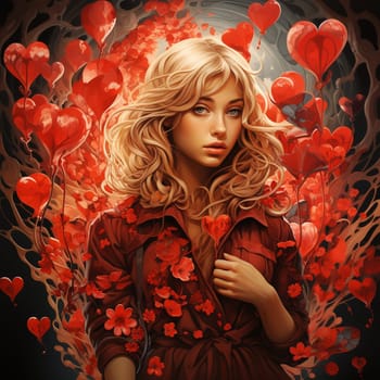 Woman with red heart balllons, love and emotion concept, valentine´s day, good hearted person