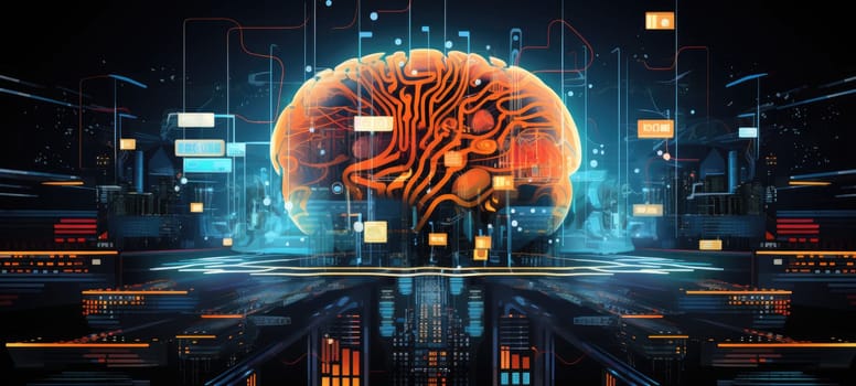 brain knowledge city digital illustration, ai