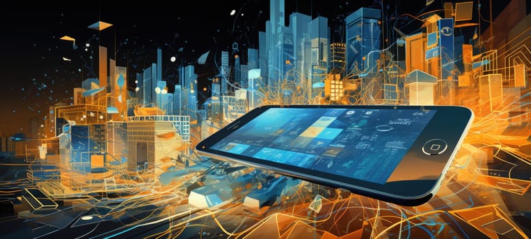 abstract digital business city smart phone, ai