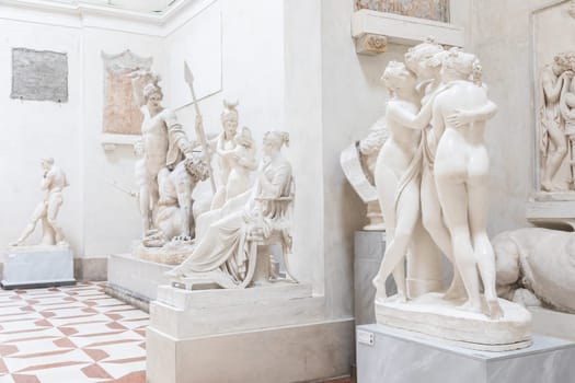 Possagno, Italy - June 2022: Antonio Canova Museum interior, ancient art exhibition, indoor