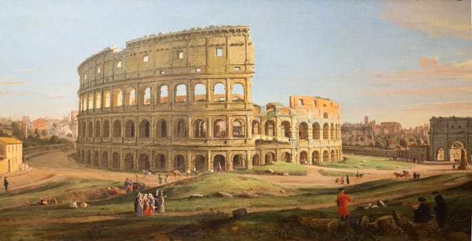 Turin, Italy - May 2023: The Colosseum,  Gaspare Vanvitelli painting, Rome 1736