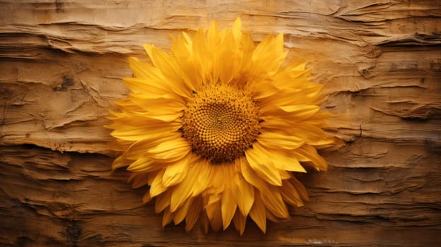 golden shade sunflower flower on wooden background.copy space. Generative AI