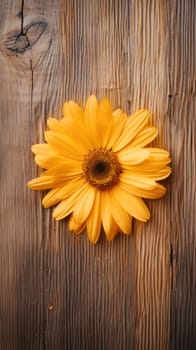 golden shade sunflower flower on wooden background.copy space. Generative AI