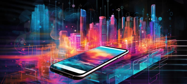 abstract digital business city smart phone, ai