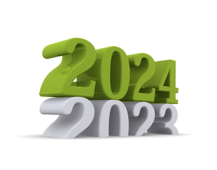 Green New Year 2024 concept 3d image on a white background, 3d rendering