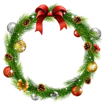 White card with Christmas wreath and bow