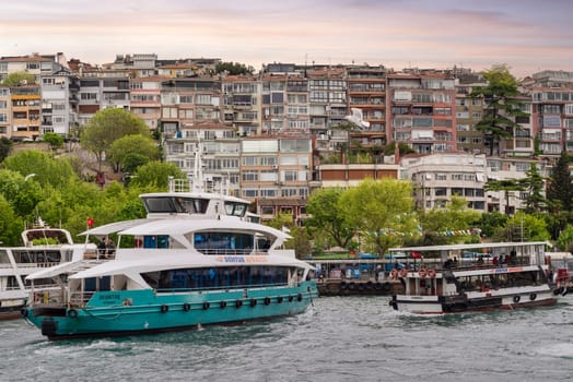 Istanbul, Turkey - May 10, 2023: Dentur Avrasya modern passenger ferry boats at Uskudar terminal