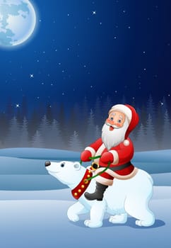 Cartoon Santa Claus riding polar bear
