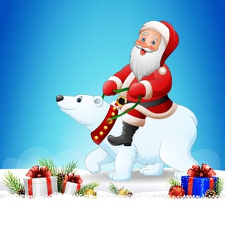 Cartoon Santa Claus riding polar bear
