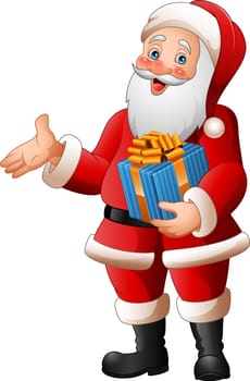 Cartoon Santa Claus holding a gift box