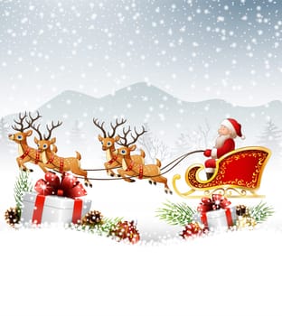 Christmas background with Santa Clause riding his reindeer sleight